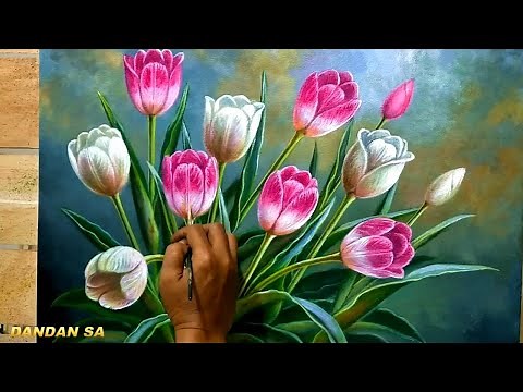 CARA Menggambar - MELUKIS BUNGA TULIP / HOW TO DRAW TULIP FLOWER BY DANDAN SA Cianjur, Tutorial 79