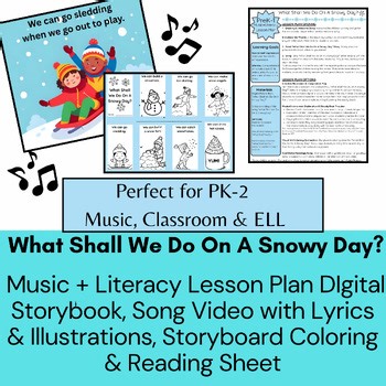 PreK-2 WINTER Music   Literacy Lessons | Sing, Move, Instruments, Coloring Sheet