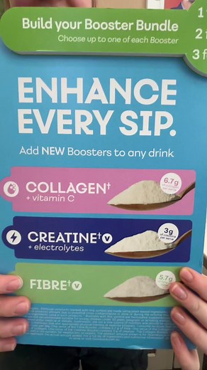 Enhance your next boost juice with or new (favourite 🤫) boosters. Treat your body whilst still treating your taste buds (they don’t affect the flavour 🤭) #fyp #boostjuice #collagen #creatine #fibre