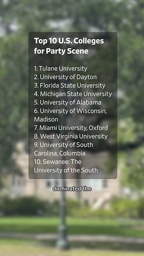 These schools have the best party scenes, according to the Wall Street Journal/College Pulse ranking. ��Colleges in the South and the Midwest hold the top 14 spots on the list, with Southern colleges holding six of the top 10 places. Read more: 🔗 https://on.wsj.com/4eSOeBl | The Wall Street Journal