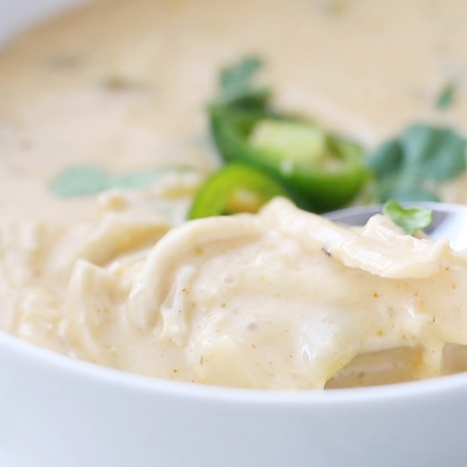 This low-carb white chicken chili is made using chicken breasts, heavy whipping cream, and other simple pantry staples and spices that take the flavor over the top. Full Recipe & Instructions: https://kaseytrenum.com/keto-white-chicken-chili-easy-delicious/ | Easy Keto/Low Carb Recipes