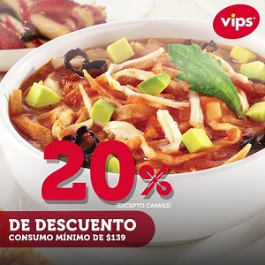 Ven y disfruta de tu comida favorita con un 20% de descuento 😊🥞🍽️. Consulta T&C | Vips