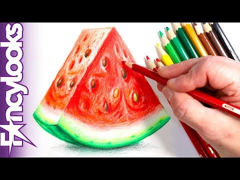 Cómo dibujar fácil: Sandía realista 🍉 a lápices de colores