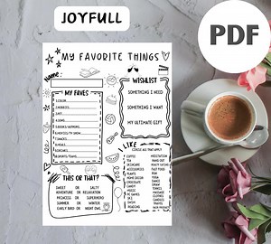 My Favorite Things Survey Questionnaire | Employee Favorites | All About Me | Favorites Survey | Fillable PDF File - Etsy