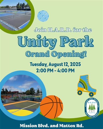 🏓 It’s National Pickleball Day! 🎉 Learn to play on Tuesday at the Unity Park Grand Opening – we’ll have paddles ready for you to borrow. Come see the new courts and join the fun! We also offer Pickleball classes all year. Check out the current Recreation Guide for details. 📍Unity Park is located at the corner of Mission Blvd. & Mattox Rd. In Ashland, CA. #HaywardRec #NationalPickleballDay #UnityPark #Pickleball | Hayward Area Recreation & Park District