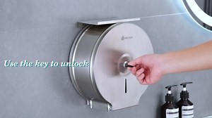 Commercial Jumbo Toilet Paper Dispenser with Shelf, 304 Stainless Steel 9” Roll Paper Holder Wall Mount, Bathroom Tissue Roll Dispenser with Lock Key,