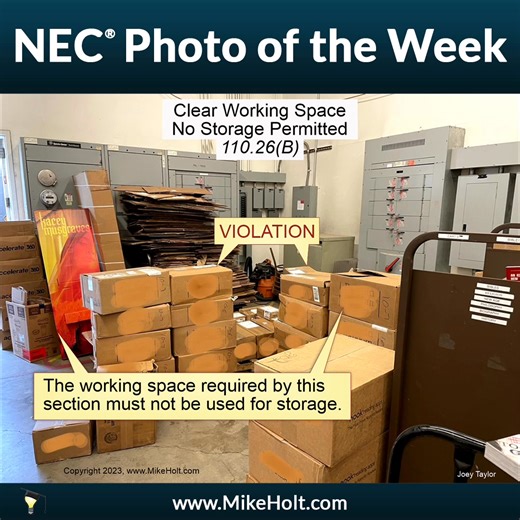Check out this NEC photo! This is designed to put a NEC rule at your fingertips each week, remind you to work safely, and to use as a quick training tool for your team in your meetings, at lunch, or in the field – we’d also love to hear from you about this feature and how you’re using it! This photo is extracted from Mike Holt’s 2023 Understanding the NEC Complete Training Library, for more information visit mikeholt.com/code... or call 888.632.2633. As for me and my House, we will serve the Lor