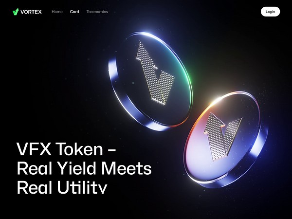 Vortex FX Tokenomics landing page web design 3D animation
