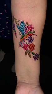 I had a lot of fun doing this embroidery style tattoo of this hummingbird and flowers in the shape of Mexico. #ink #art #embroiderytattoo #stitchingtattoo #tattoo #tattooed | Edwardo Vazquez
