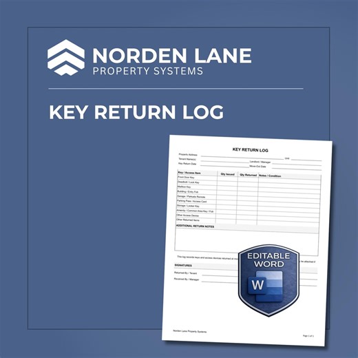Key Return Log Editable Word PDF Landlord Move Out Form Tenant Turnover Template - Etsy Australia