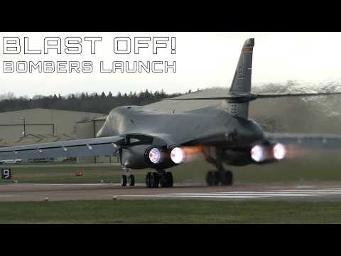 Ground shaking B1 bombers launch for first mission from mainland UK
