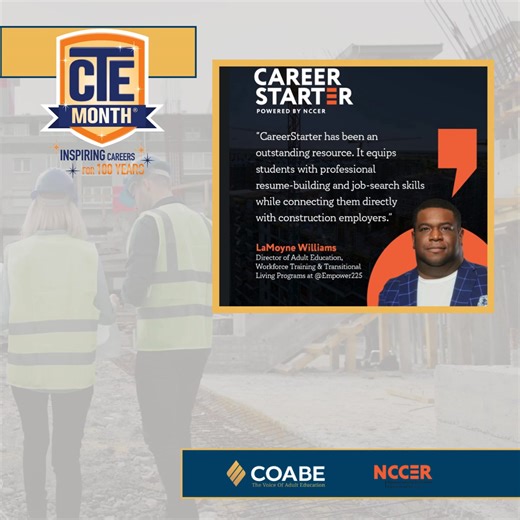 🔧 𝘾𝙏𝙀 𝙈𝙤𝙣𝙩𝙝 𝙎𝙥𝙤𝙩𝙡𝙞𝙜𝙝𝙩 | 𝙒𝙤𝙧𝙠𝙛𝙤𝙧𝙘𝙚 𝙋𝙖𝙩𝙝𝙬𝙖𝙮𝙨 𝙞𝙣 𝘼𝙘𝙩𝙞𝙤𝙣 For CTE Month, we’re proud to once again highlight LaMoyne Williams, Director of Adult Education, Workforce Training, and Transitional Living Programs at Empower 225 —and there’s a reason we’re lifting up his work again. LaMoyne and the Empower Build Community Training Program were recently featured by NCCER for their impactful use of CareerStarter, a tool that is helping adult learners move directly 