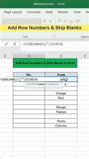 Add Row Numbers & Skip Blanks in Excel | Advanced Excel Formula #excel #exceltutorial #exceltips