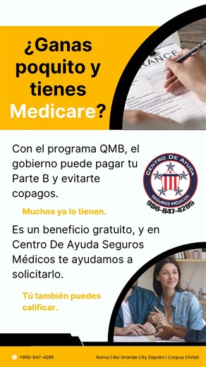 El programa QMB puede ayudarte a no pagar tu Parte B, eliminar copagos y proteger tu cobertura médica. Muchas personas califican… y no lo saben. En Centro De Ayuda Seguros Médicos, te explicamos si aplicas y te ayudamos a hacer la solicitud — gratis, sin compromiso. Roma | Rio Grande City | Zapata | Corpus Christi (956) 847-4285 Corpus Christi: Linda (361) 960-7764 | Matilda (361) 548-3676 #CentroDeAyudaSegurosMédicos #ProgramaQMB #MedicareTexas #ConsultaGratuita #ApoyoReal #TranquilidadFamiliar