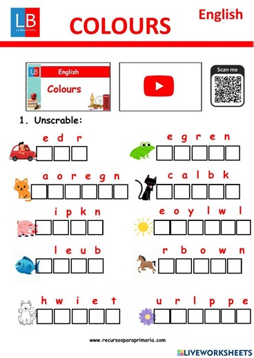 Colors colours colores en inglés worksheet