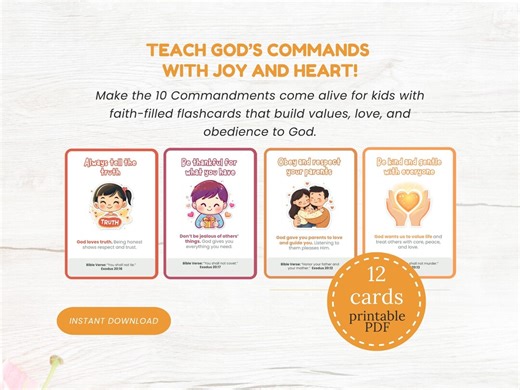 The Ten Commandments Flashcards for Kids Biblical Values Printable Christian Flashcards Bible Verse Cards for Homeschool and Sunday School - Etsy