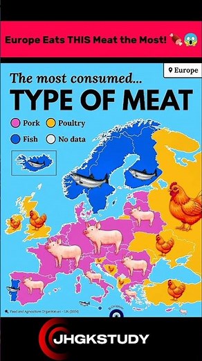 Most Consumed Type of Meat in Europe 🇪🇺🍖 | Pork vs Chicken vs Fish | Food Map