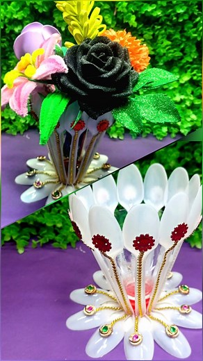 Easy DIY Plastic Spoon Flower Vase 🌸 How to Make Beautiful Spoon Flowers | Home Decor Craft Ideas #craft #diy #homedecor #handmade #flowervase #spoonvase | SmirchS