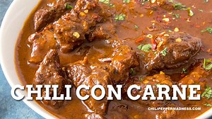 9.9K views · 88 reactions | This rich and authentic chili con carne recipe is a spicy stew of beef and chilies, including ancho, guajillo and jalapeno, and many wonderful seasonings. Make it with or without beans. You can also make it with tomatoes, if desired. It’s very easy to customize to your own preferred spice level. GET the RECIPE HERE: https://www.chilipeppermadness.com/recipes/chili-con-carne/ | Chili Pepper Madness - Recipes & More from a Gourmet Chilihead | Facebook