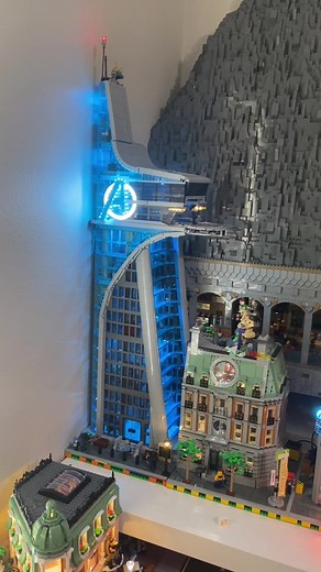 Lighting up the lego city! Avengers tower time. #legocity #lego #avengers
