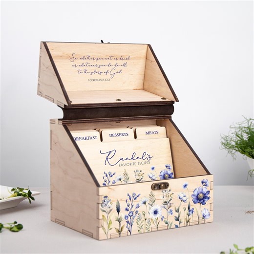 Recipe Box Recipe Card Box Recipe Box and Cards Custom Recipe Box Wooden Recipe Box Recipe Card Holder Personalized Recipe Box With Dividers - Etsy