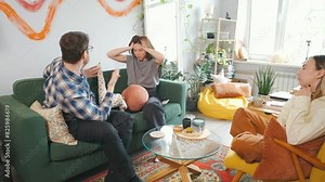 Unhappy couple having emotional argument and blaming each other on family therapy session