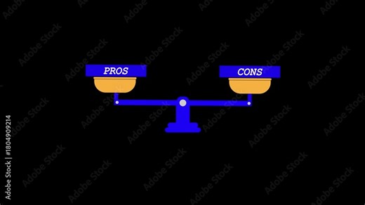 Pros vs cons Balance Scale Animation.Judgement law justice animation scale. Fairness scales of justice.