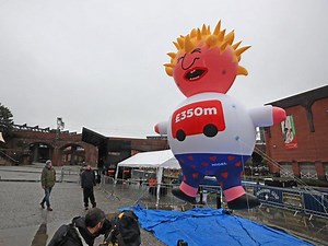 Johnson blimp unveiled for protest at Tory conference