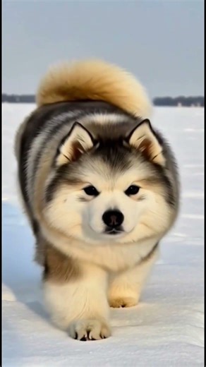 Cute Fluffy Alaskan Malamute Puppy Playing on Snow #dog #puppy #cute
