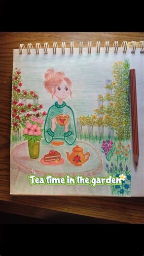 Aesthetic drawing ideas||Cottagecore drawing||Tea time in the garden 🌼