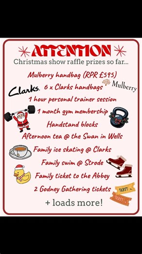 🎁 The Edge Christmas Show raffle is STACKED! 🎀🌟 Huge thanks to our fundraising team for securing some incredible prizes.🙏🙏🙏 🎟️Tickets on sale pre-show & at the show—remember to bring 💸 so you don’t miss out! ✨ | Edge Acrobatic Gymnastics