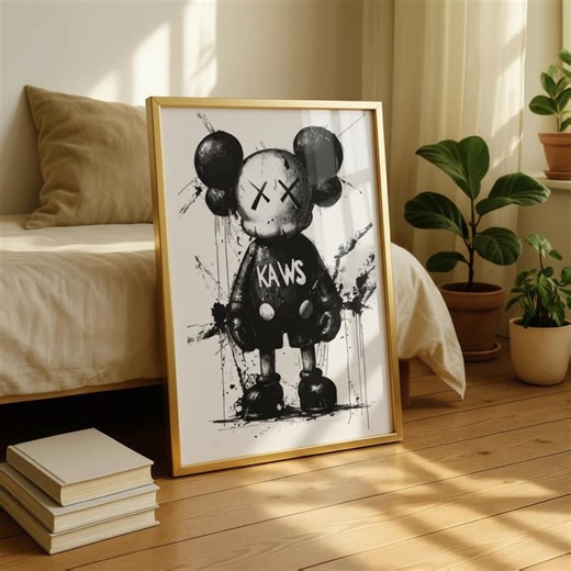 KAWS Style Graffiti Wall Art, Black White Street Art Poster, Modern Pop Art Print - Etsy