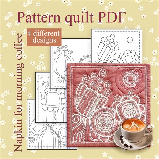 Whimsical Floral Quilt Block Pattern – Botanical Napkin Design (PDF). Craft Lover Gift. - Etsy