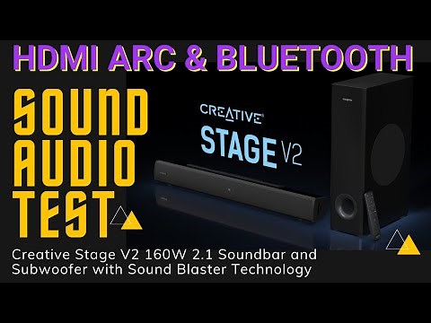 Creative Stage V2 Specs, Audio / Sound Test via HDMI ARC, Bluetooth | 2.1 Soundbar with Subwoofer
