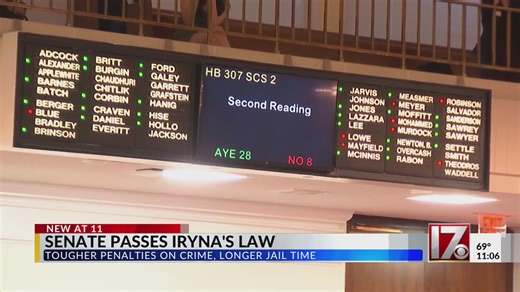 NC Senate passes 'Iryna's Law'
