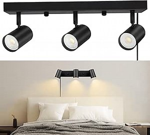 3 Light Track Lighting Kit, Black Modern Plug in LED Ceiling Spotlight, GU10 Plug in Track Lights for Kitchen Cabinet Gallery Bar Hallway Bathroom Living Room,Rocker Switch,15FT Cord(No Bulb)