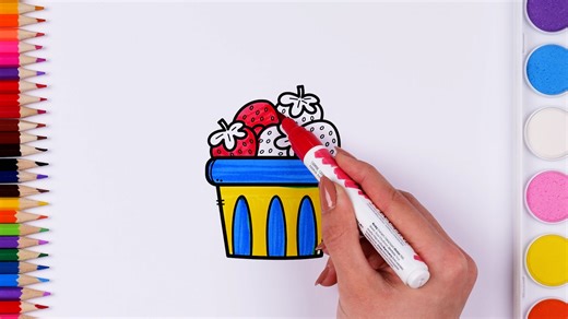 Coloring in strawberries | Learning color names