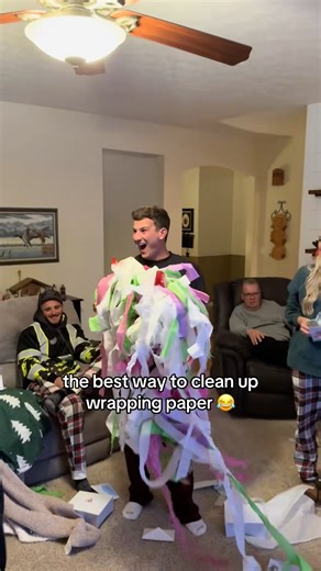 the BEST way to clean up wrapping paper 😂😭😂😭
