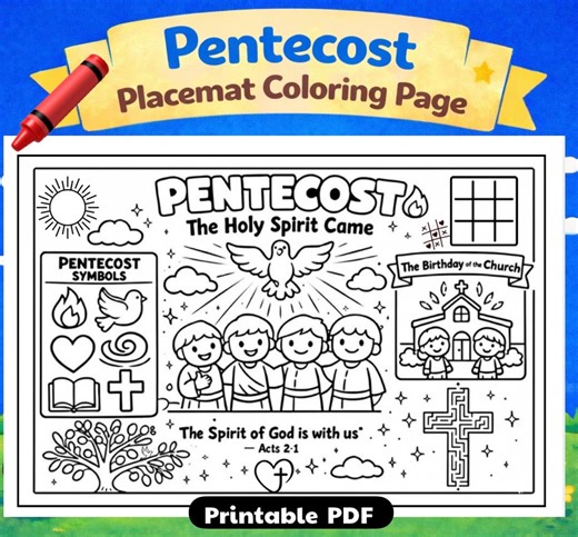 Pentecost Placemat | Printable Pentecost Coloring Page | Sunday School Pentecost | Christian Kids Pentecost | VBS Pentecost - Etsy