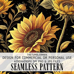 Golden Sunflower Seamless Pattern, Digital Paper Pack, Floral Background, Commercial Use, JPG PNG, Printable Fabric Design, Sunflower Art - Etsy