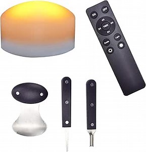 Halloween LED Pumpkin Light with Remote Timers Stainless Steel Carving Tool Kit Battery Operated Jack-O-Lantern Light Bright Flickering Flameless Candle for Big Pumpkin Decor Holiday Decorations White