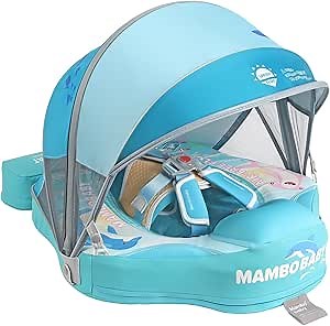 Mambobaby Float with Canopy Tail Non Inflatable Smart Swim Trainer Solid Baby Swim Pool Float Mambo Baby Float Infant Toddler Swimming Ring