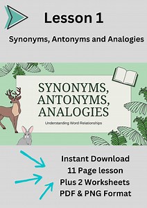 Synonyms & Antonyms Lesson: Analogies Worksheets (digital Download) - Etsy Canada