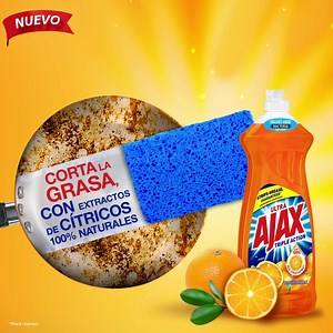 ¿Ya probaste el nuevo AJAX Ultra Triple Acción? Mejora tu experiencia de fregado disfrutando de un enérgico aroma a China 🍊 mientras cortas la grasa de tus platos y eliminas las bacterias de tus manos*. ¡Pruébalo hoy! | Colgate Latinoamérica