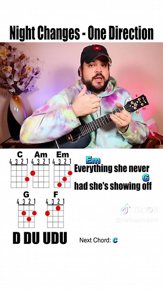 How to play ‘Night Changes’ by #onedirection Ukulele Play Along 🎶 #ukuleletutorial #ukulele #ukuleletiktok #youcanukewithus