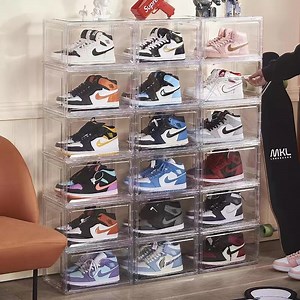 [Hot Item] Anti Scratch Acrylic Display Sneaker Shoe Box Case Foldable Free Stackable Magnetic Side Open Clear Plastic Shoe Box