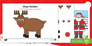 2D Shape Reindeer Cutting Skills Worksheets