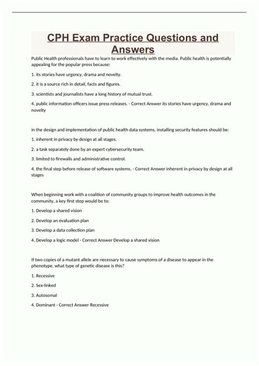 CPH Exam Practice Questions and Answers2183
