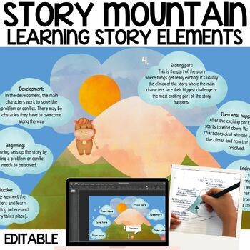 Story Mountain for Teaching Story Elements | Editable Presentation, Printables