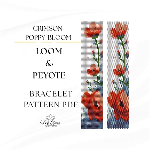 Poppy Beaded Bracelet Pattern PDF, Wildflower Seed Bead Cuff, Loom & Peyote Stitch Bracelet Pattern, Floral Bead Weaving Tutorial - Etsy